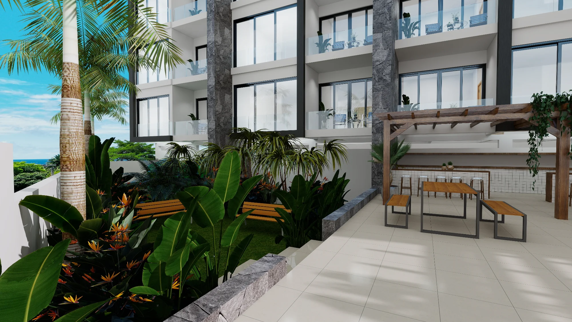 Gardens and bar